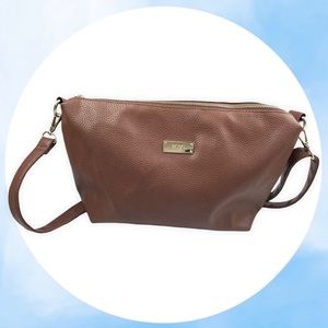 BCBG Brown Pebble Shoulder Crossbody Bag Faux Vegan Leather Adjustable Gold